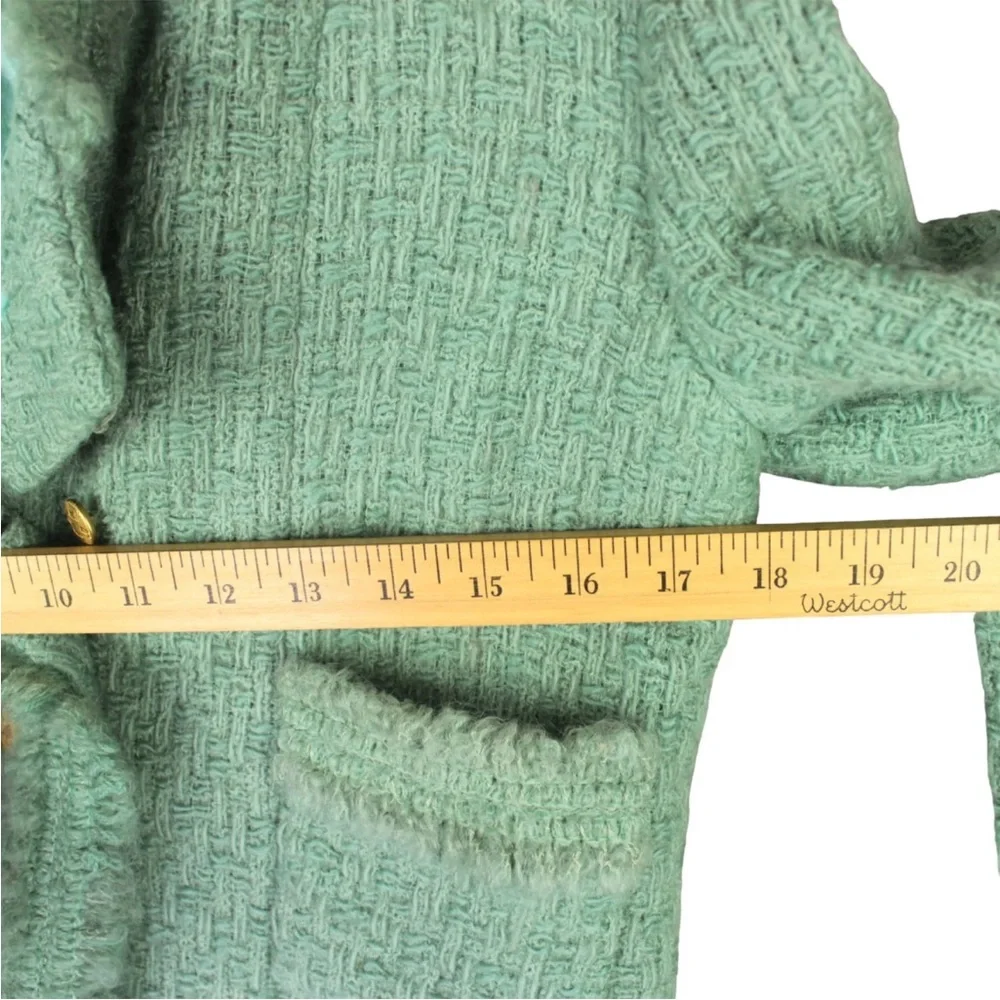 Chanel Boutique Skirt Suit Set Tweed Size 38 Jade Green 100% Wool Pocket